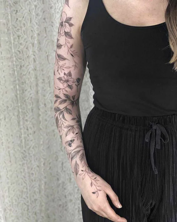 Flower Vine Sleeve Tattoo 1