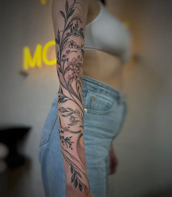 Flower Vine Sleeve Tattoo 2