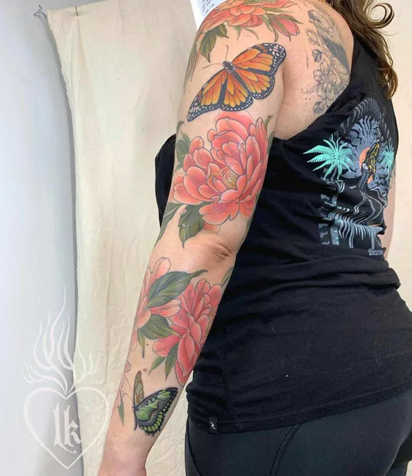 Flower and Butterfly Sleeve Tattoo 1