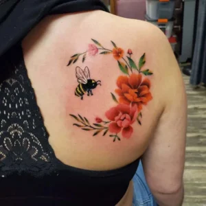 Flower and bee tattoo 1