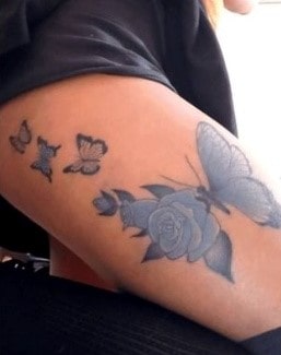 Flying Butterflies and the Rose Tattoo for Thigh