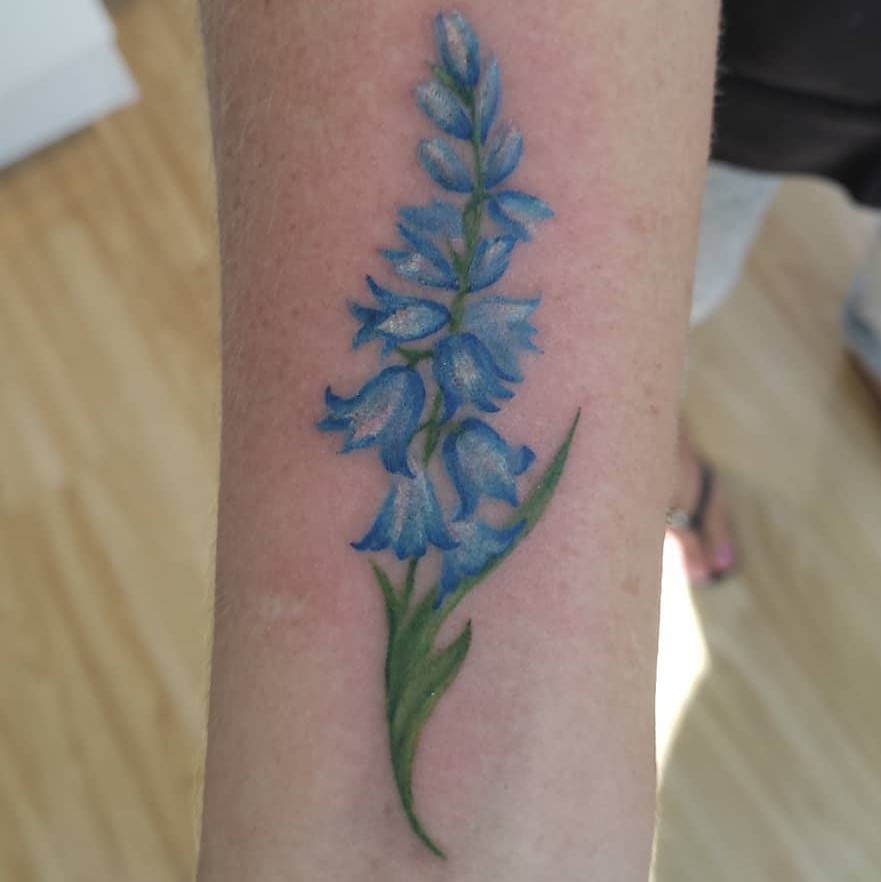 Forearm Delicate Bluebell Tattoo with Leaf For Female