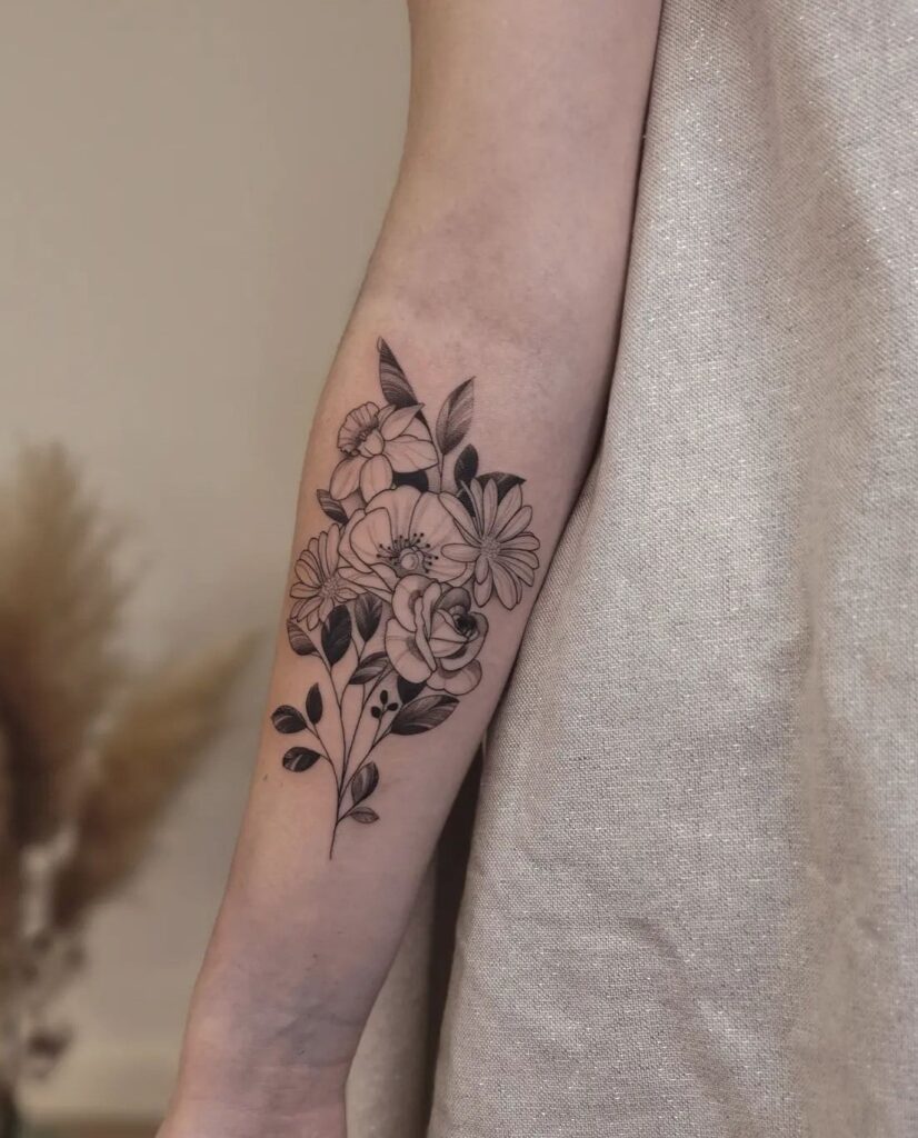 Forearm Floral Simple Tattoo Designs for Girls on Hand