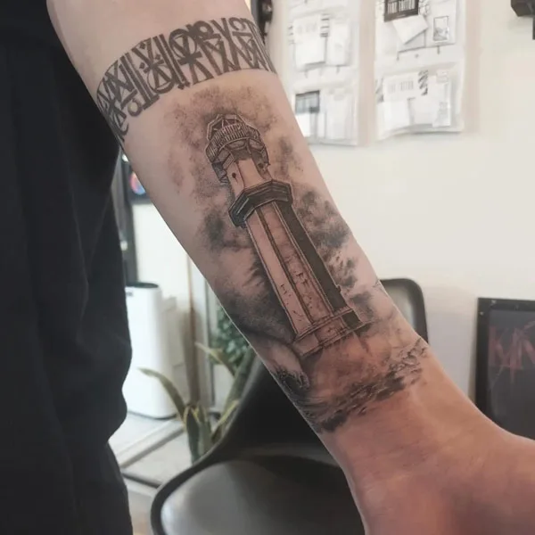 Forearm Lighthouse Tattoo 3