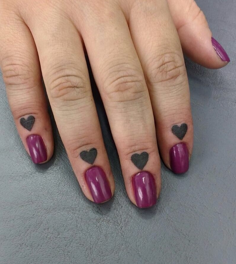Four Finger Love Heart Tattoo Designs