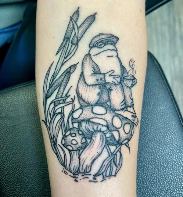Frog on Mushroom Tattoo 1