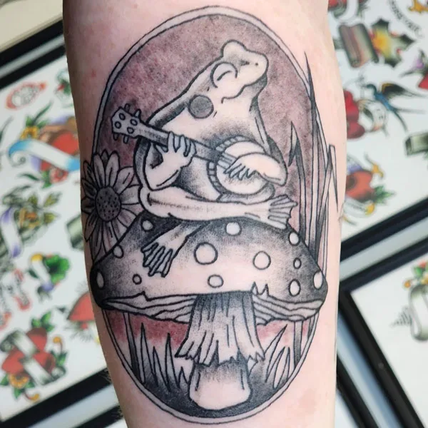 Frog on Mushroom Tattoo 2