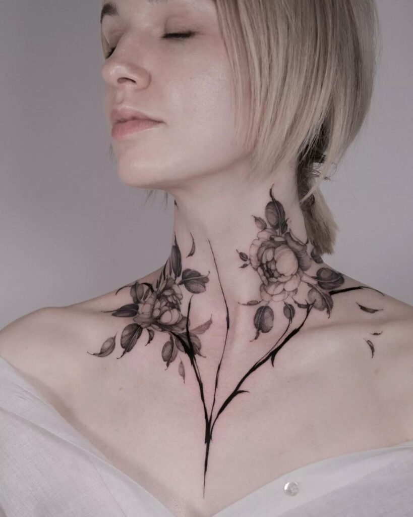 Full Neck Women Tattoo Design on the Front Side