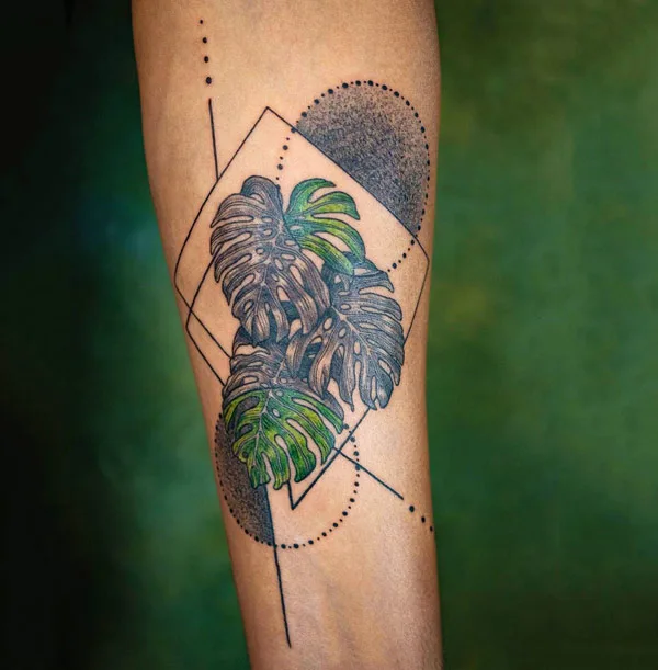 Geometric Monstera tattoo