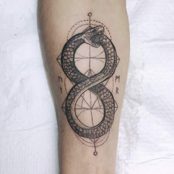 Geometric Ouroboros Tattoo