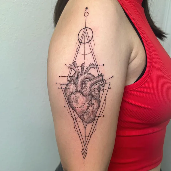 Geometric anatomical heart tattoo