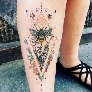 Geometric bee tattoo 1