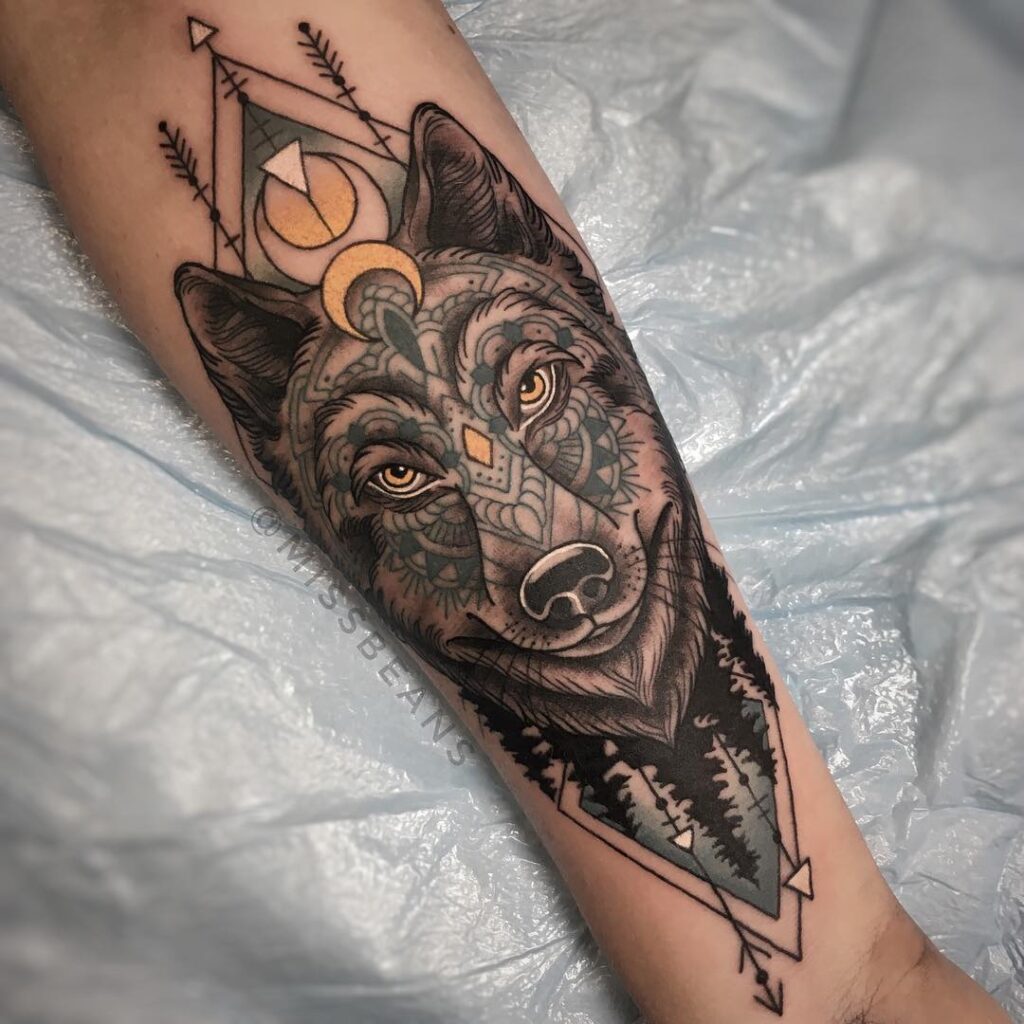 Geometric mandala wolf tattoo design ideas artistic canine expression