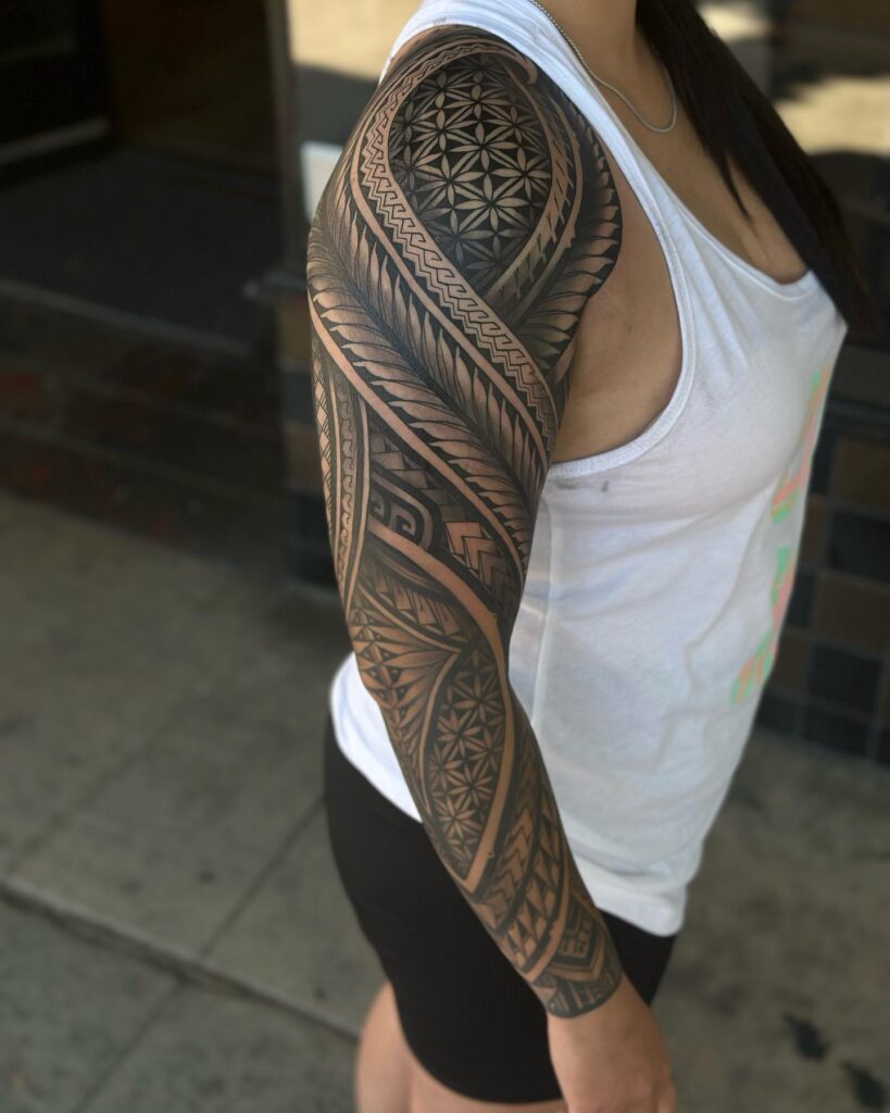Geometric wonders full sleeve tribal tattoo designs