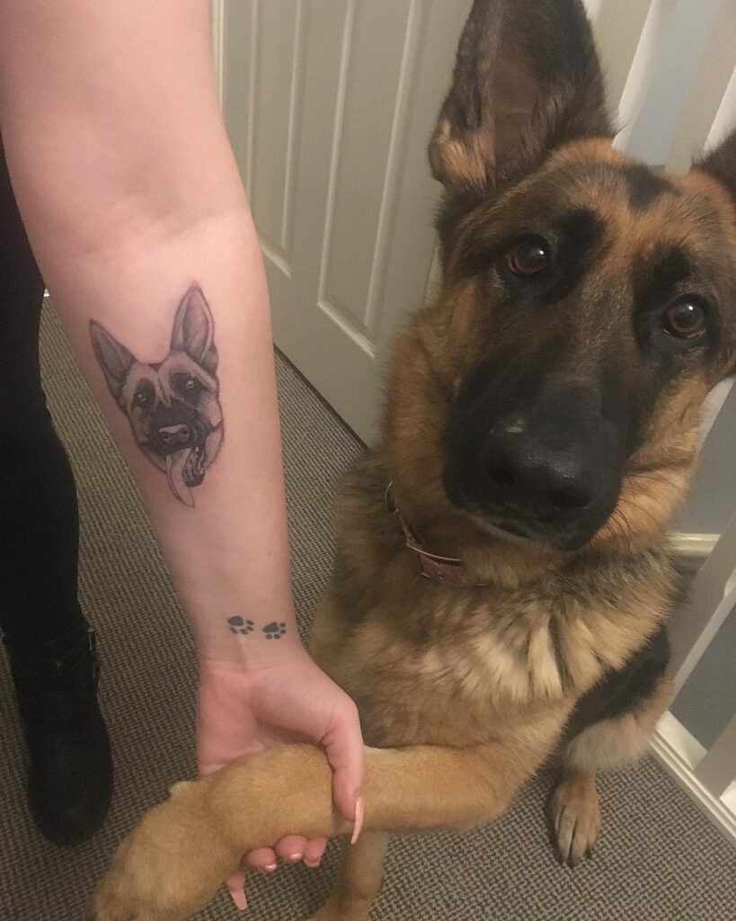 German Shepherd Portrait Tattoo on the Forearm: Loyal Guardian
