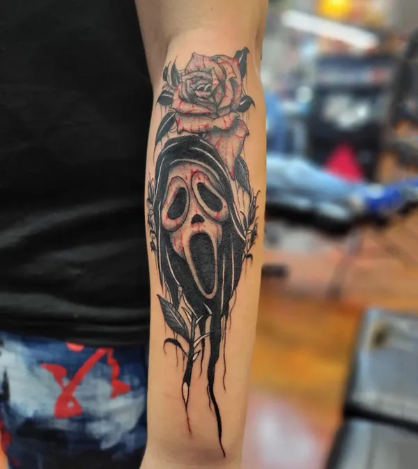 Ghostface forearm tattoo