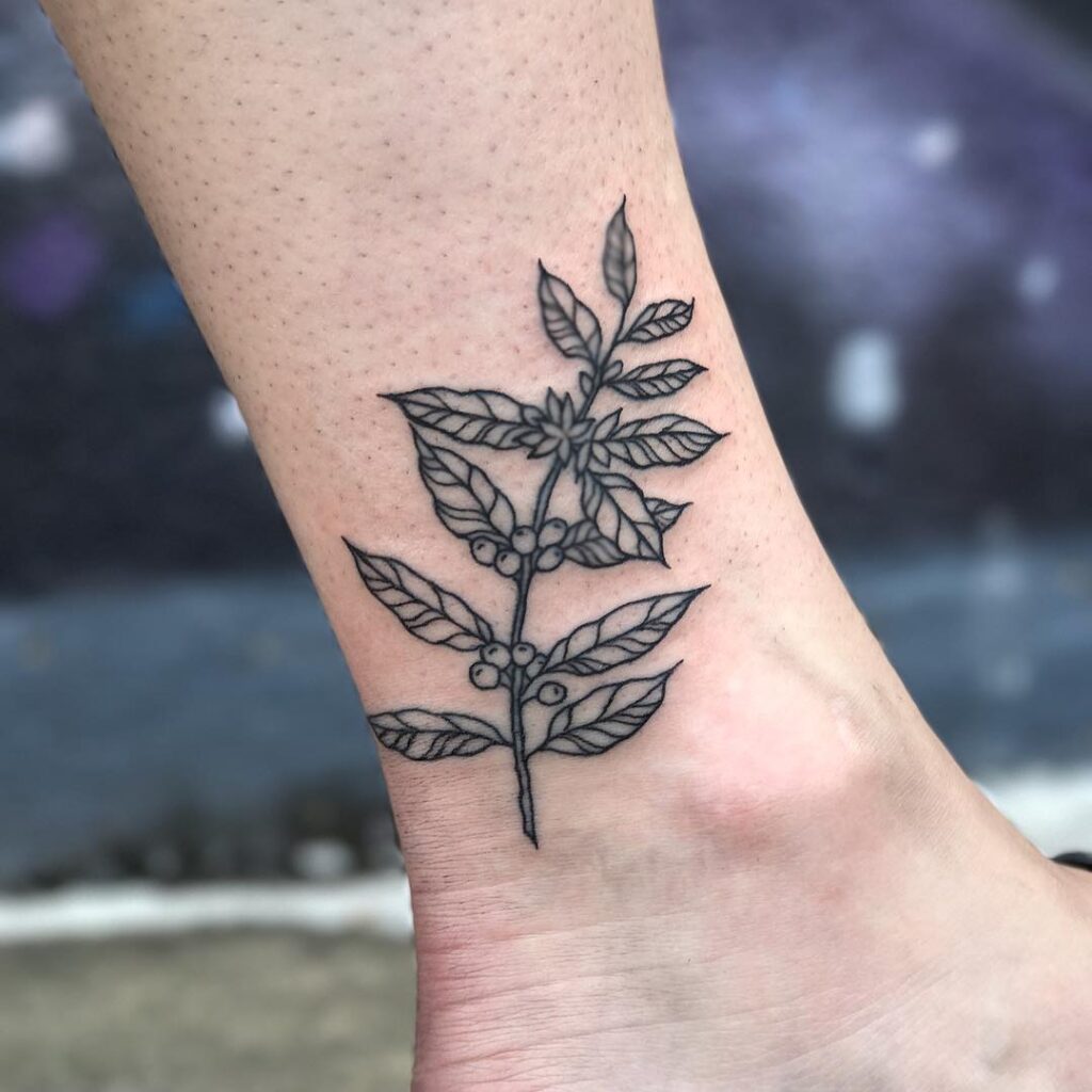 Girly and cute coffee plant ankle tattoo whimsical brew