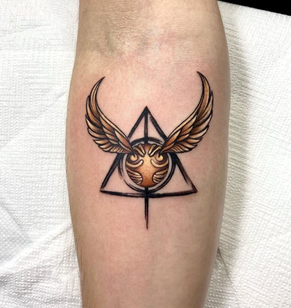 Golden snitch tattoos with deathly hallows image