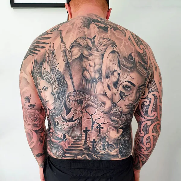 Good vs Evil Back Tattoo