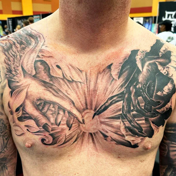 Good vs Evil Chest Tattoo