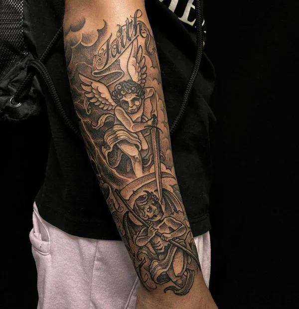 Good vs Evil Forearm Tattoo
