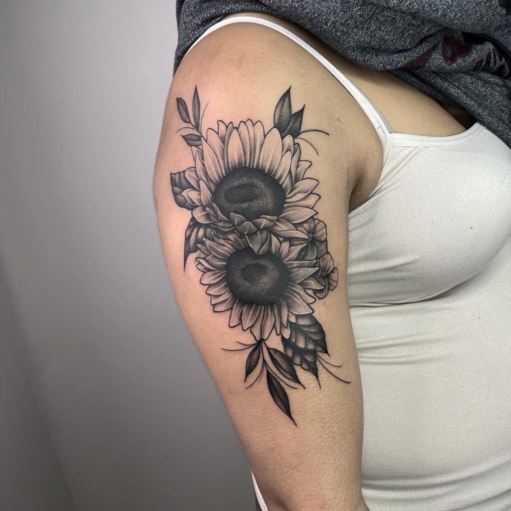 Gorgeous Sunflower Cover-up Half Sleeve Tattoo for Women Transformation and Renewal