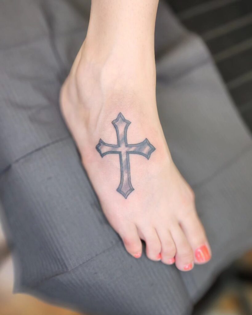 Graceful and Delicate Womens Simple Cross Foot Tattoo