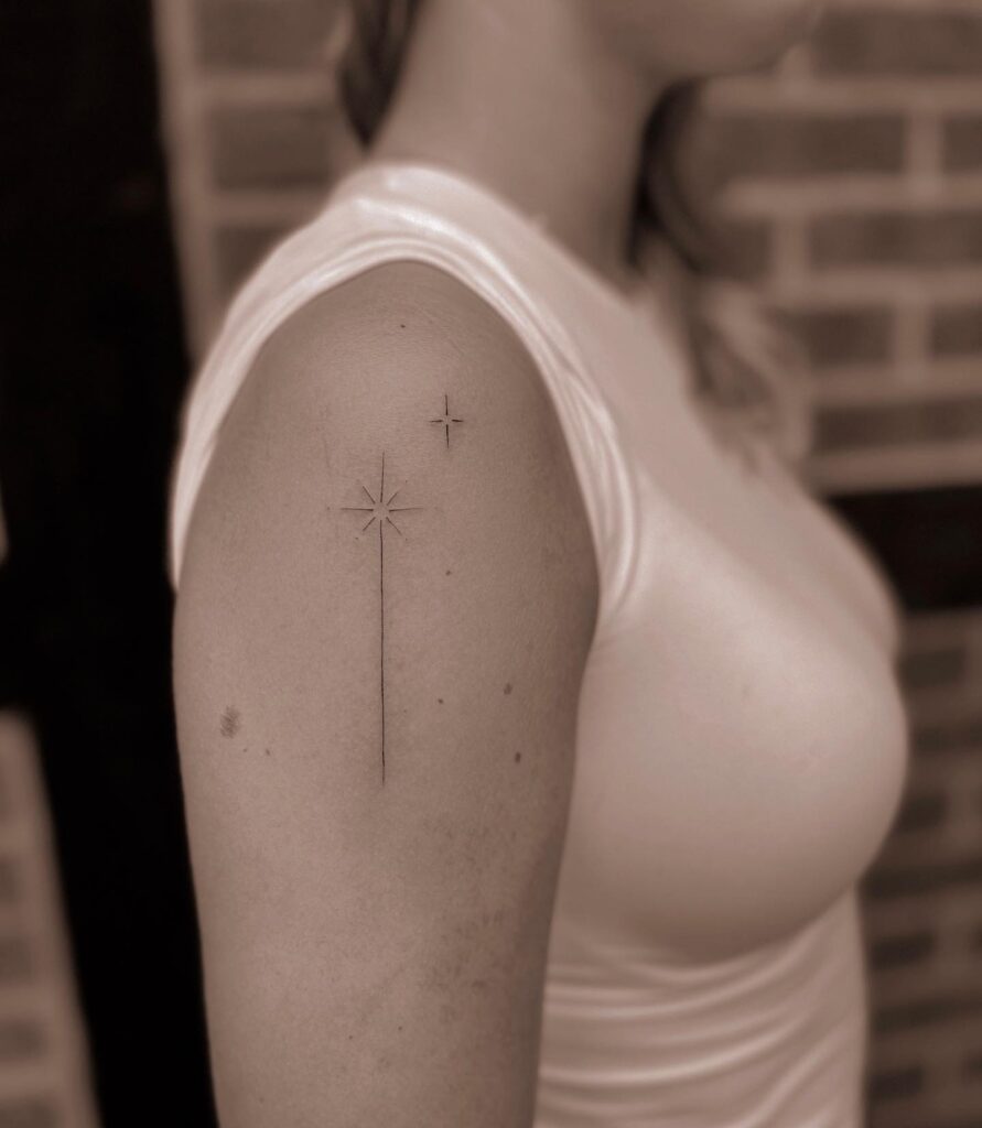 Graceful constellations fine line stars tattoo for arm and shoulder