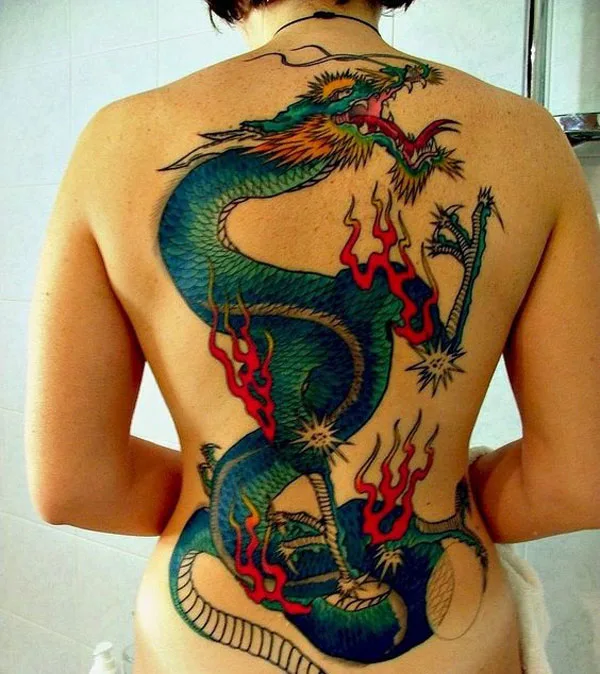 Green Japanese dragon tattoo 1