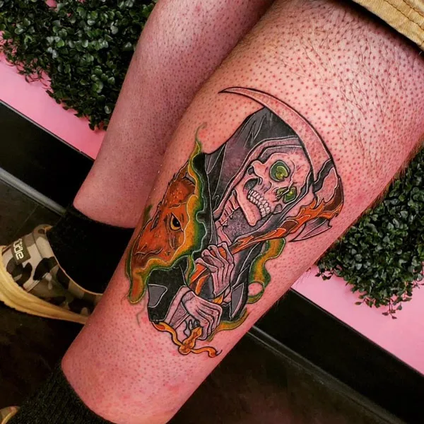 Grim Reaper Leg Tattoo 1