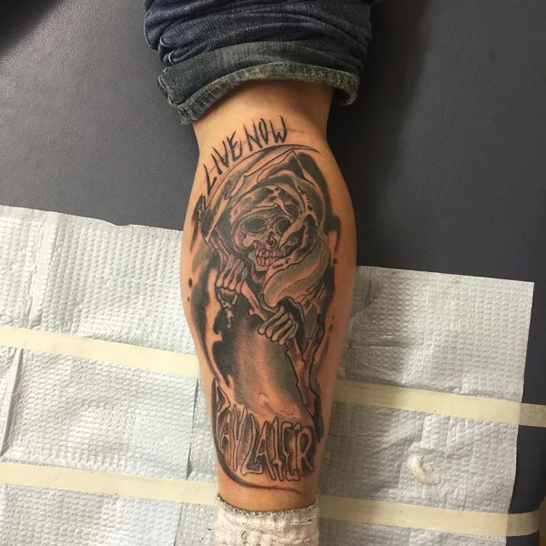 Grim Reaper Leg Tattoo 2