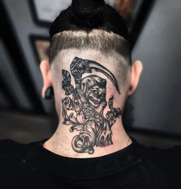 Grim Reaper Neck Tattoo 1