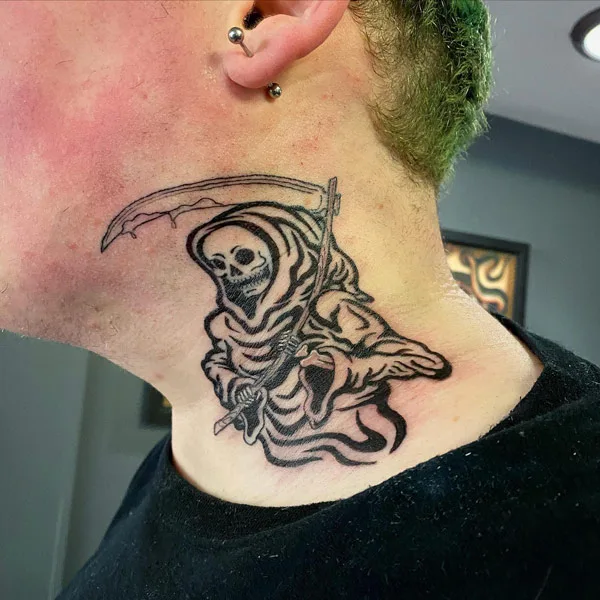 Grim Reaper Neck Tattoo 2