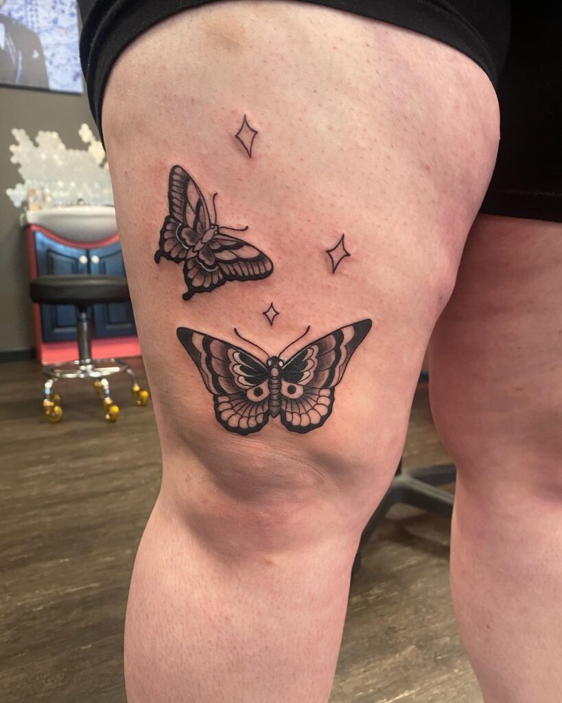 Guided by the north star butterfly twins on your thigh