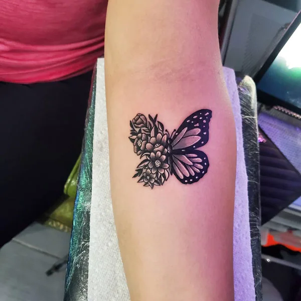 Half butterfly half flower tattoo 1