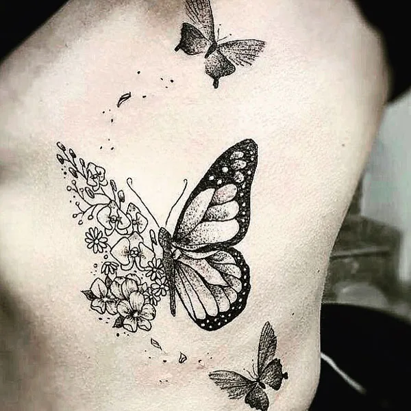 Half butterfly half flower tattoo 10