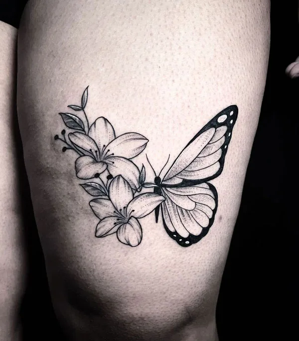 Half butterfly half flower tattoo 12