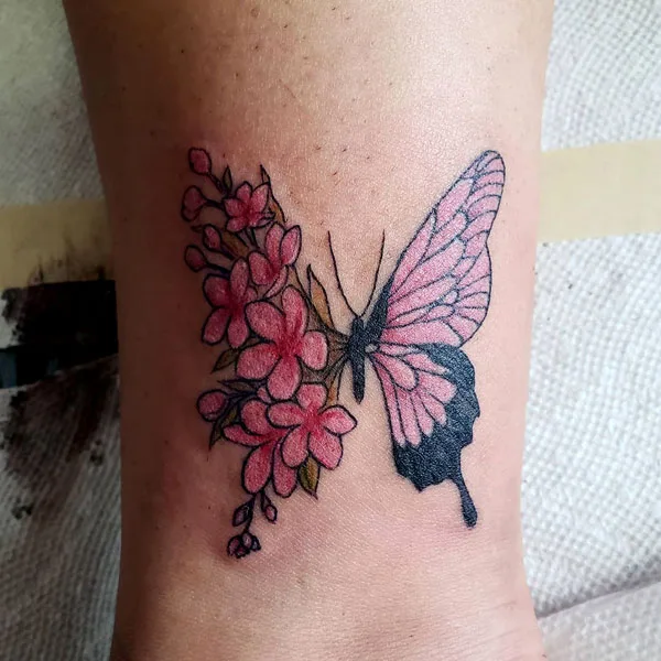 Half butterfly half flower tattoo 13