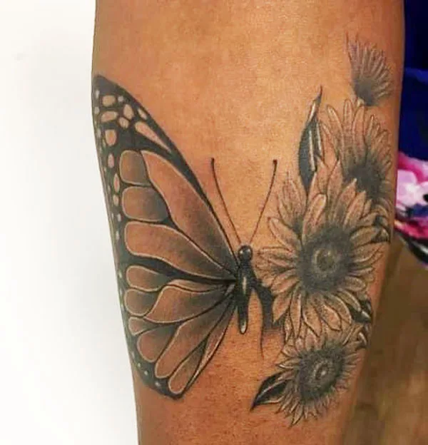 Half butterfly half flower tattoo 19