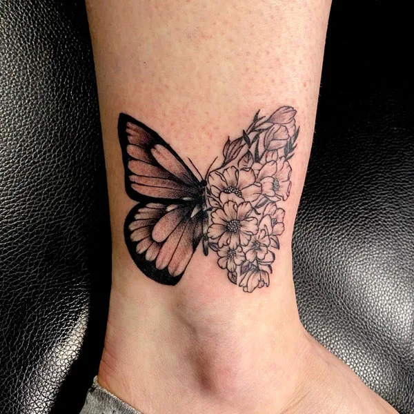 Half butterfly half flower tattoo 20