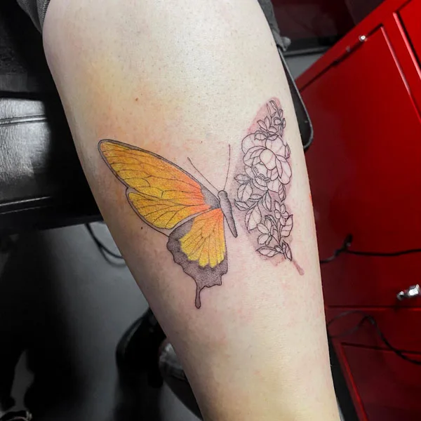 Half butterfly half flower tattoo 24