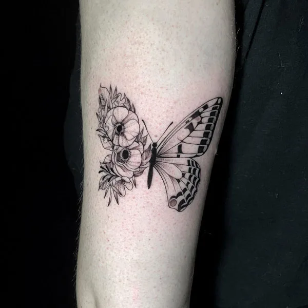 Half butterfly half flower tattoo 26
