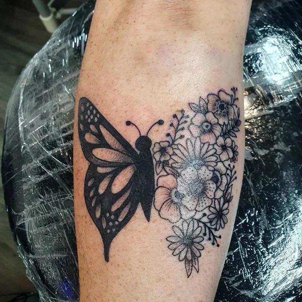 Half butterfly half flower tattoo 27