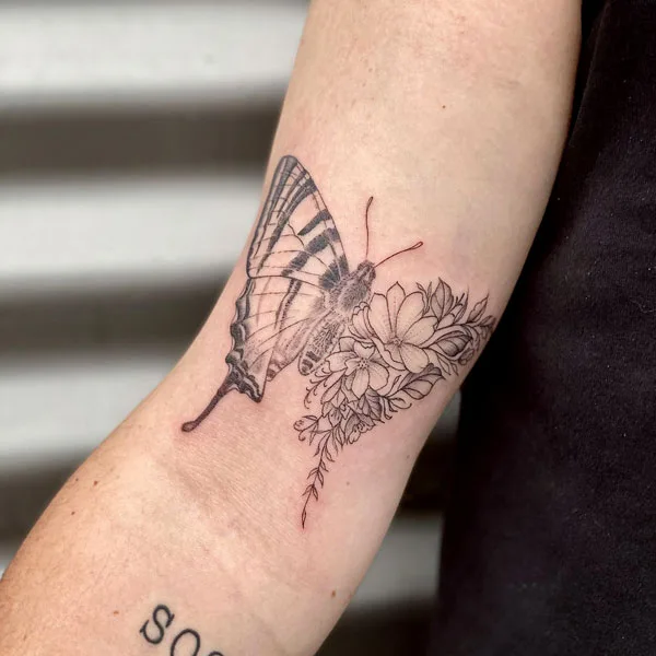 Half butterfly half flower tattoo 28