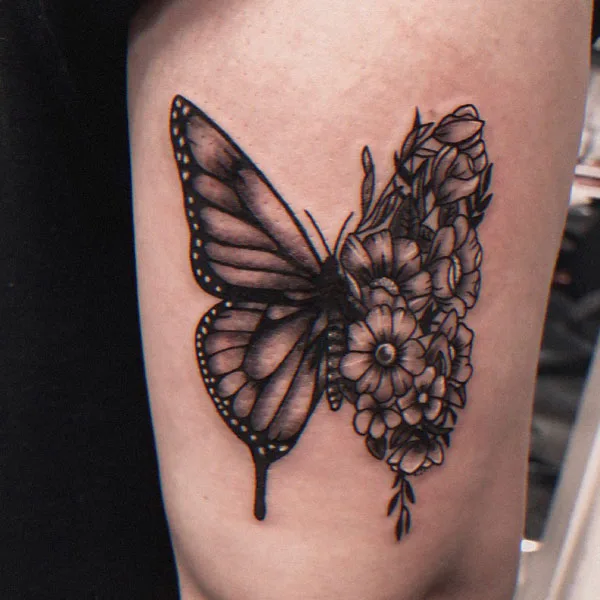 Half butterfly half flower tattoo 29