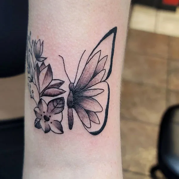 Half butterfly half flower tattoo 30