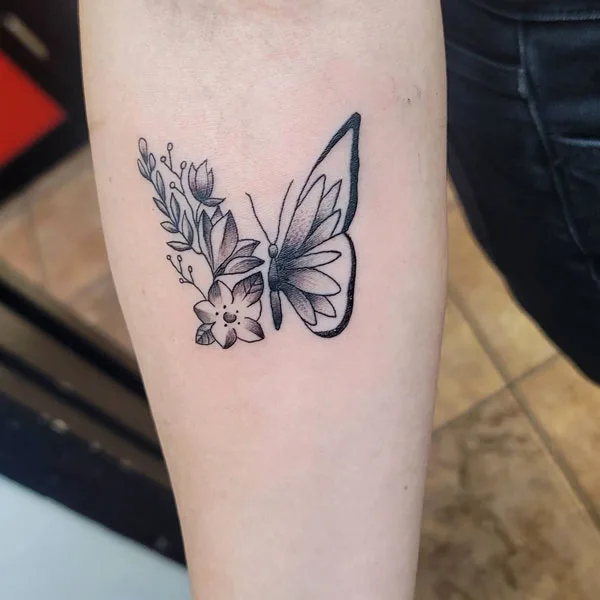 Half butterfly half flower tattoo 31