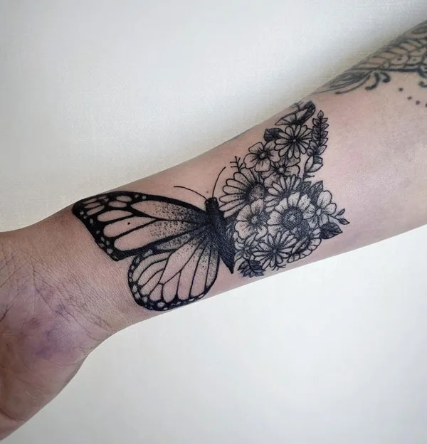 Half butterfly half flower tattoo 32