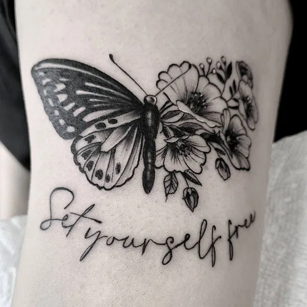 Half butterfly half flower tattoo 33