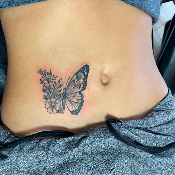 Half butterfly half flower tattoo 34